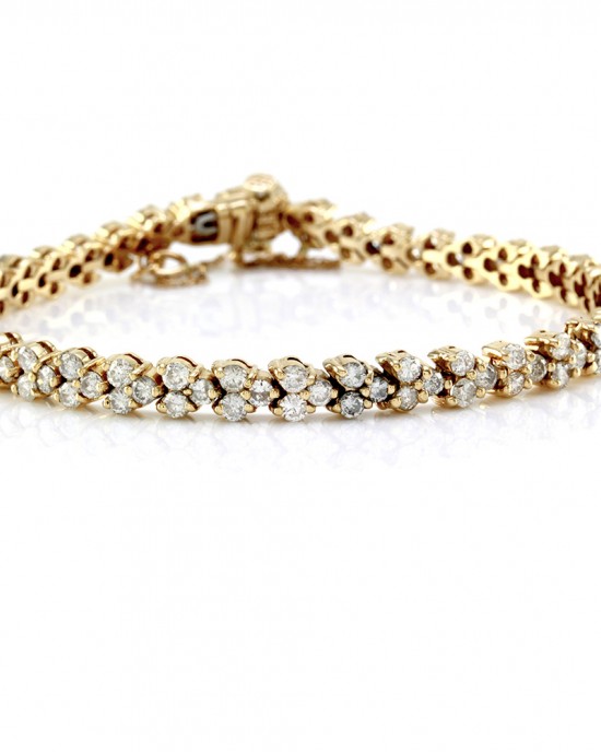 Vintage Diamond Tennis Bracelet with Heart Motif in 14K Yellow Gold