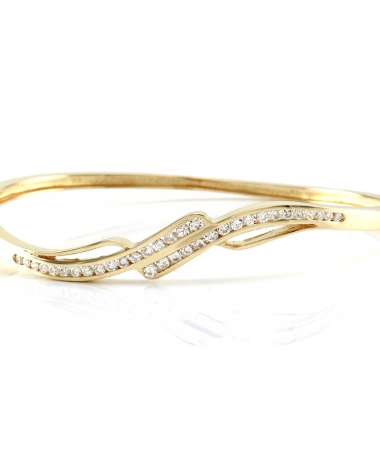 Channel Set Diamond Bypass Bangle Bracelet in 14K Yellow Gold