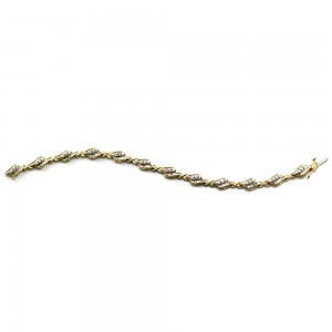 Round Brilliant & Baguette Cut Diamond Fancy Link Bracelet in 14K Yellow Gold