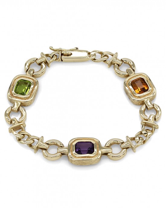 Multi-Color Gemstone Bracelet in Gold