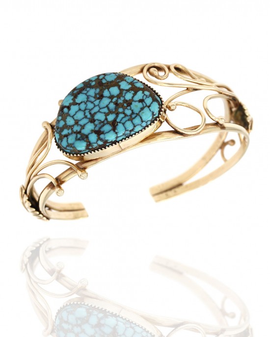 L and H Keeto Turquoise Cuff Bracelet in Gold