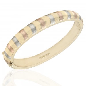 18K Hingeed Bangle with White and Rose Gold Striping