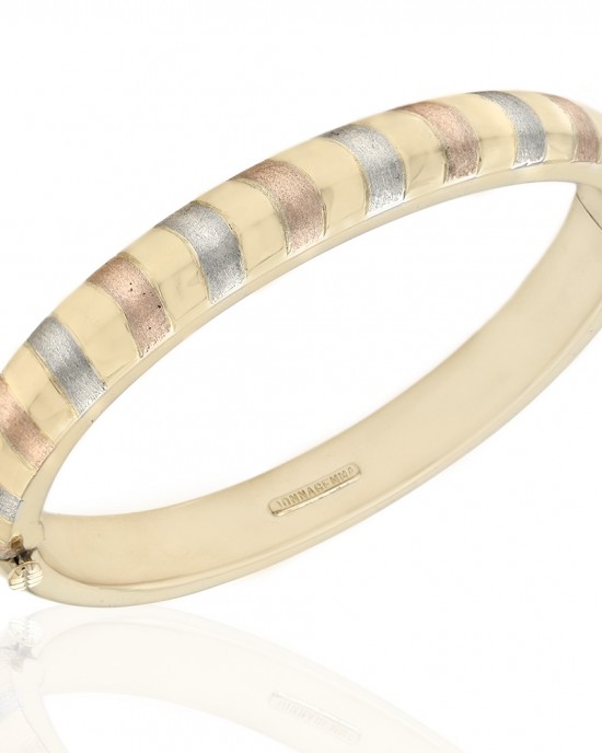 18K Hingeed Bangle with White and Rose Gold Striping