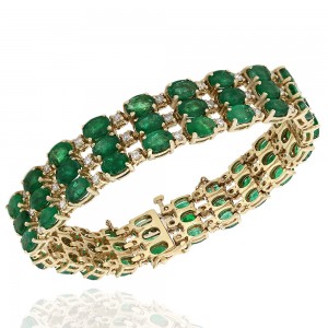 3 Row Alternating Emerald and Diamond Bracelet