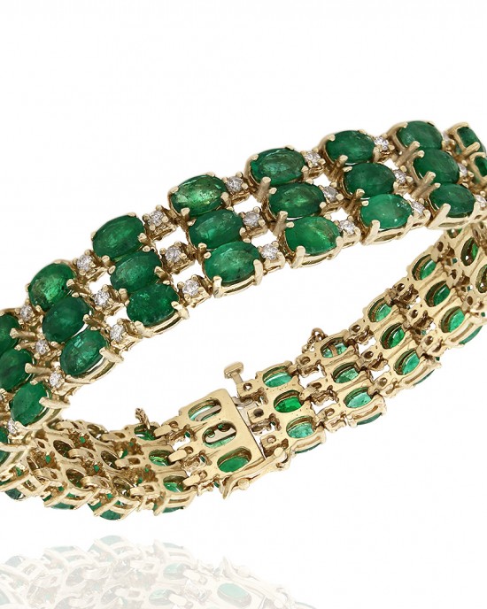 3 Row Alternating Emerald and Diamond Bracelet