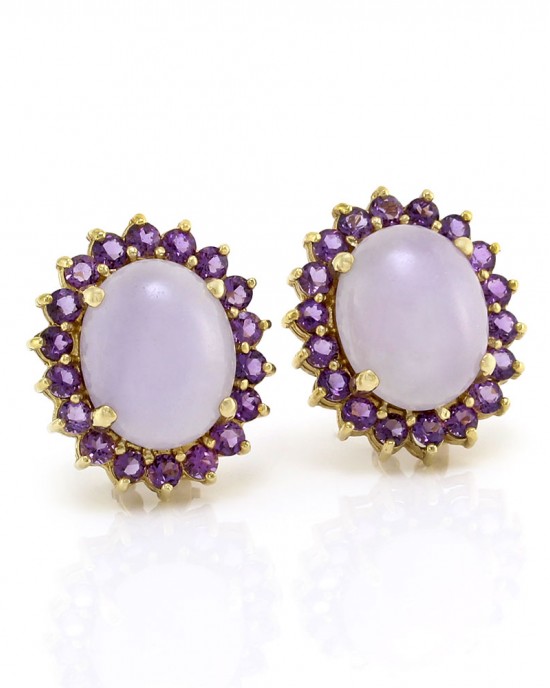 Lavender Jade and Amethyst Earrings in Gold
