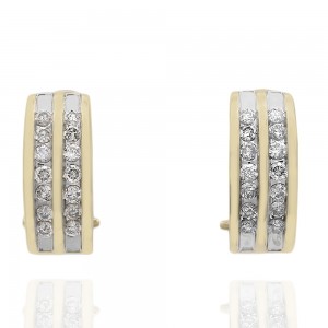 Two Row Diamond Curved Earrings in Yellow Gold