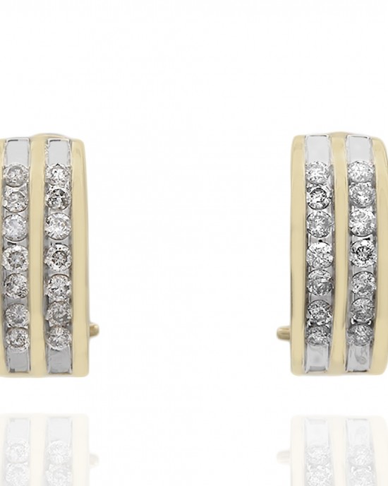 Two Row Diamond Curved Earrings in Yellow Gold