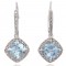 Square Aquamarine and Diamond Halo Drop Earrings