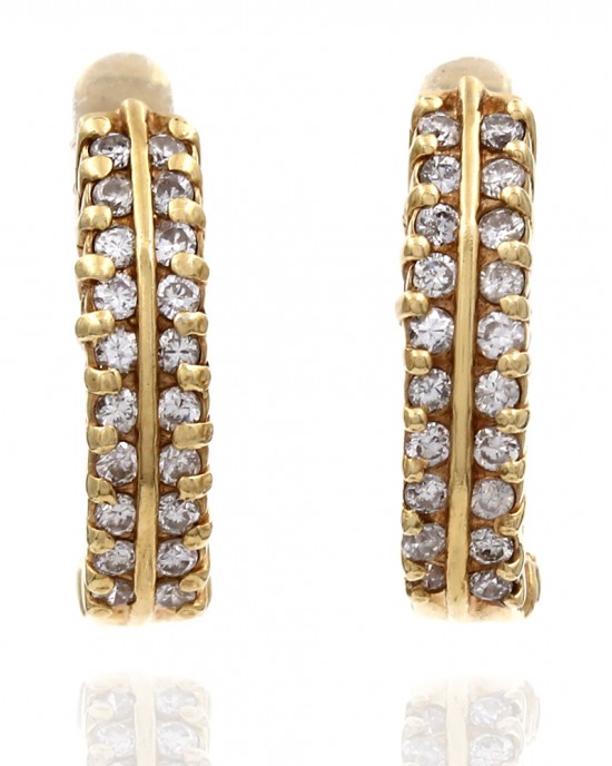 14KY Two Row Curved Diamond Earrings