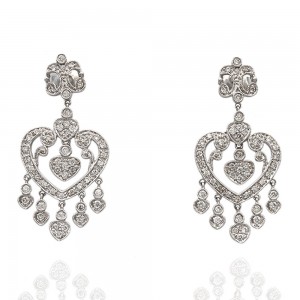 14KW Diamond, Heart Shape Chandelier Earrings