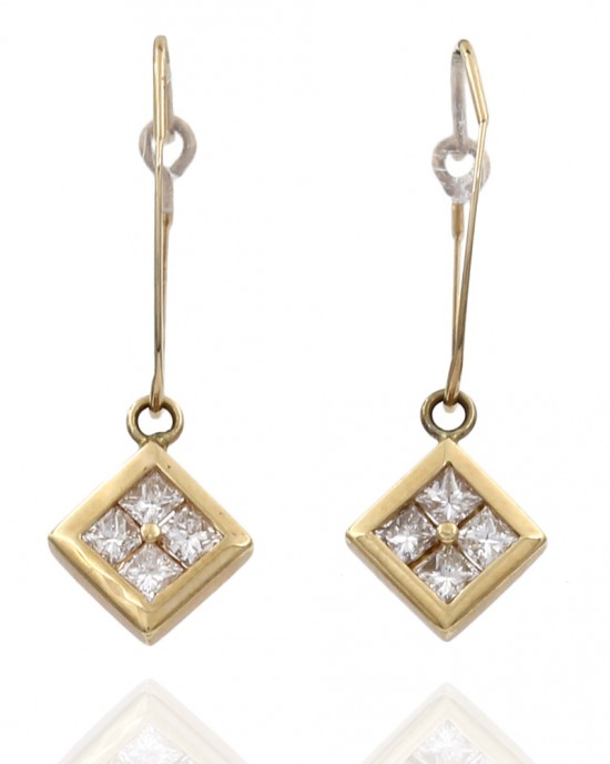 14KY Diamond Shape Princess Diamond Drop Earrings