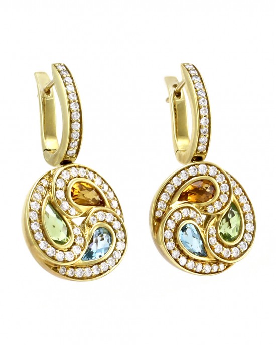Frederic Sage Multi-Color Gemstone & Pave Diamond Earrings in 18K Gold