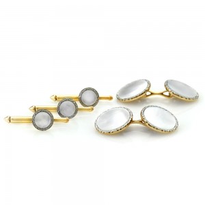 Mother of Pearl Round Cufflinks in Gold and Platinum