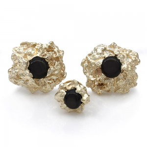 14KY Nugget Cufflinks with Black Star Sapphires
