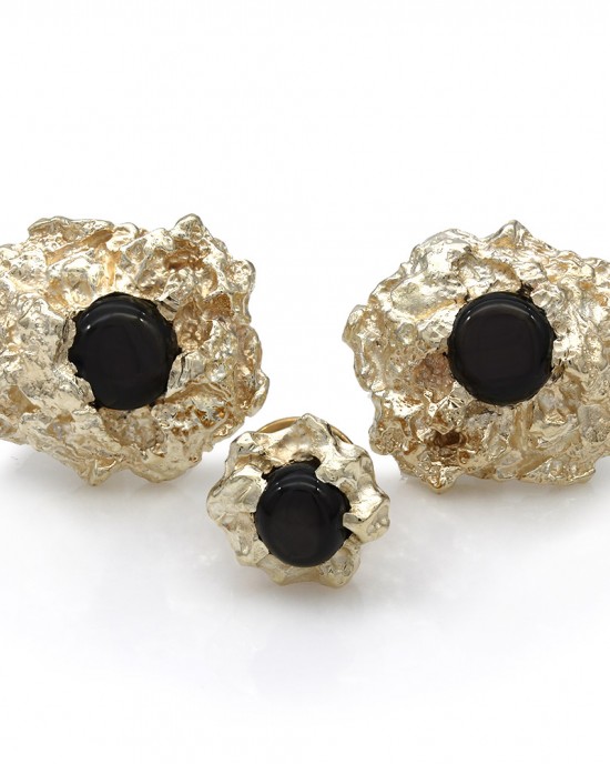 14KY Nugget Cufflinks with Black Star Sapphires