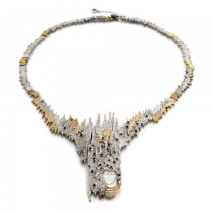 Erte Sophistication Multi-Gem Sterling and Gold Necklace Convertible Brooch