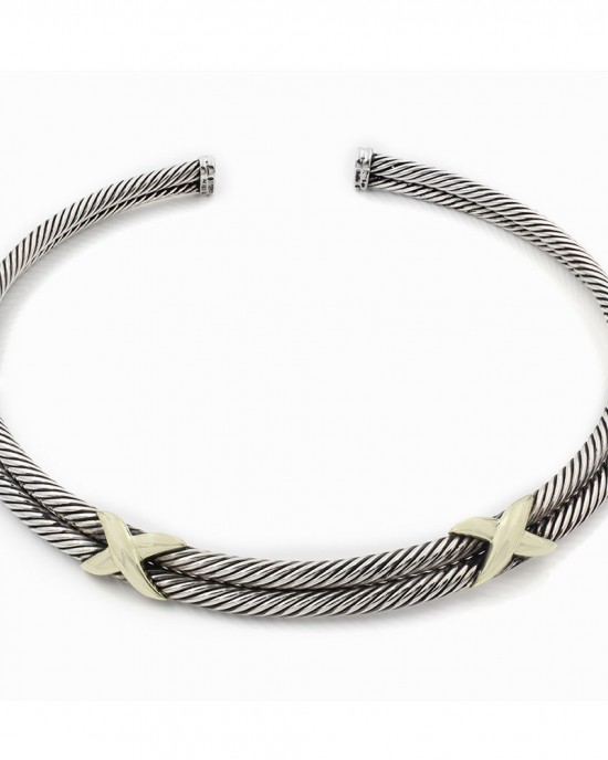 David Yurman SS/14K Cable X Choker Necklace