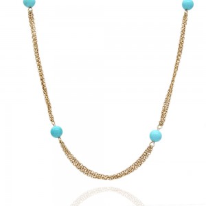 14KY Plastic Turquoise Color Bead Station Necklace