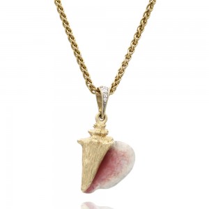 14K Pink Enamel Conch Shell Necklace