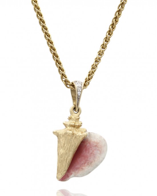 14K Pink Enamel Conch Shell Necklace
