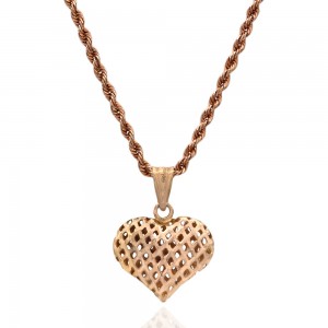 14KR Open Cut Heart on Rope Chain