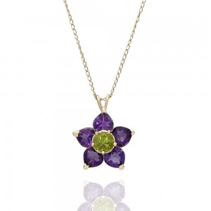 Amethyst and Peridot Flower Necklace