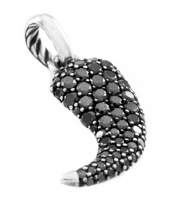 Gent's YURMAN 'Petrvs Lynx'  Black Diamond Pendant in  Silver