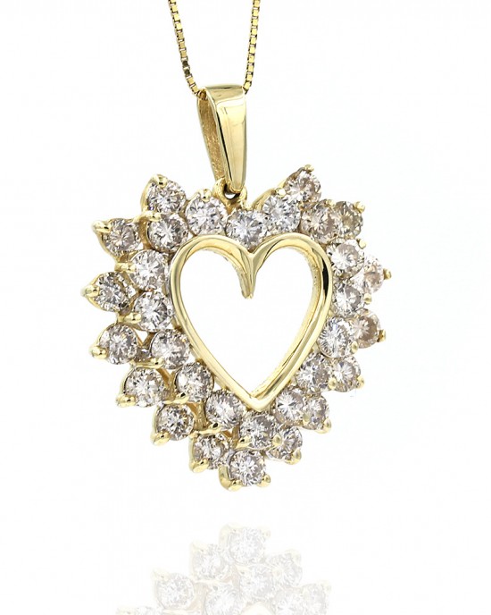 14 Karat Yellow Gold Diamond Open Heart