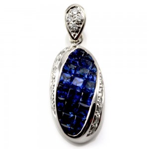 Blue Sapphire & Diamond Pendant in 18K White Gold