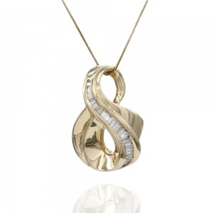 Baguette Diamond Swirl Pendant in Gold