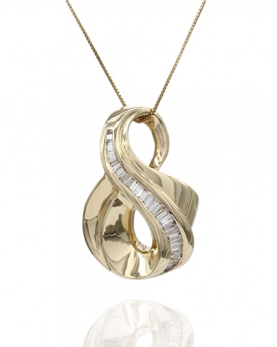 Baguette Diamond Swirl Pendant in Gold
