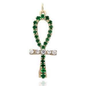 Ankh Cross with Emeralds and Diamonds in Gold