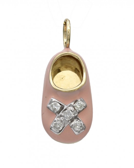 Pink Enamel Diamond Bow Baby Shoe Pendant
