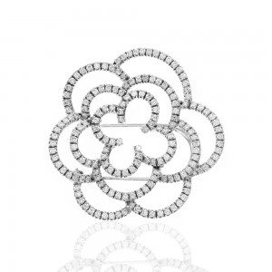 Buechner Pave Diamond Peony Flower Brooch in Gold