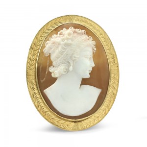Brown Shell Cameo Brooch Pin in Gold