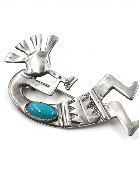 Navajo Solid 925 Sterling Silver Turquoise Kokopelli Pin / Pendant