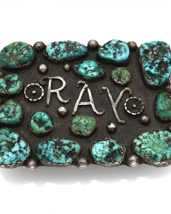Navajo Sterling Silver & Turquoise -RAY- Belt Buckle