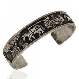 FLOYD BECENTI JR Navajo Handmade Sterling Silver Storyteller Cuff Bracelet