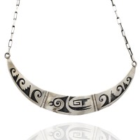 Hopi Mitchell Sockyma Sterling Silver Overlay Bird Necklace