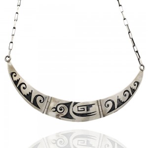 Hopi Mitchell Sockyma Sterling Silver Overlay Bird Necklace