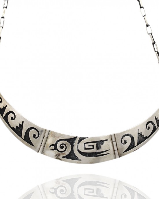 Hopi Mitchell Sockyma Sterling Silver Overlay Bird Necklace