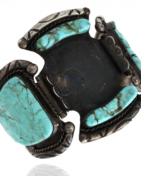 Large Navajo Handmade Sterling Silver Turquoise Watch Bracelet