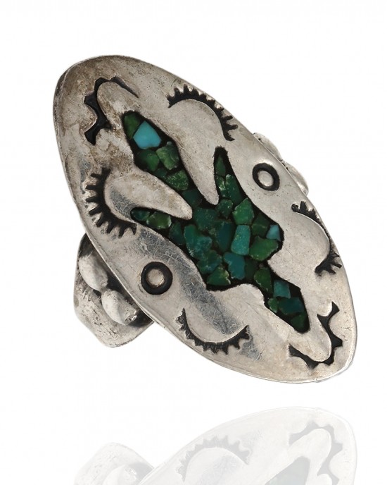 Navajo Sterling Silver Turquoise Chip Inlay Peyote Bird Ring