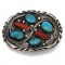 Vintage Navajo Handmade Sterling Silver Turquosie Coral Snake Belt Buckle