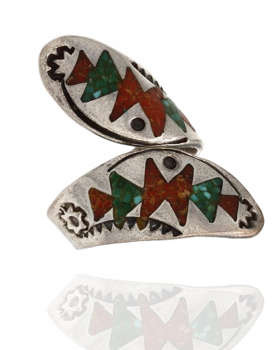 Navajo William Singer Sterling Silver Chip Inlay Ring