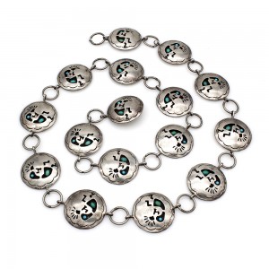 Pealene Spencer Navajo Sterling Silver Turquoise Kokopelli Concho Belt