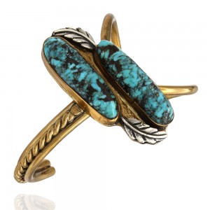 Jim Trueba Navajo Handmade Asymmetrical Bronze Turquoise Cuff Bracelet