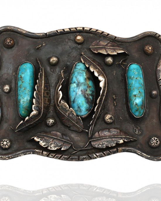 Large Handmade Vintage Navajo Sterling Silver Turquoise Belt Buckle