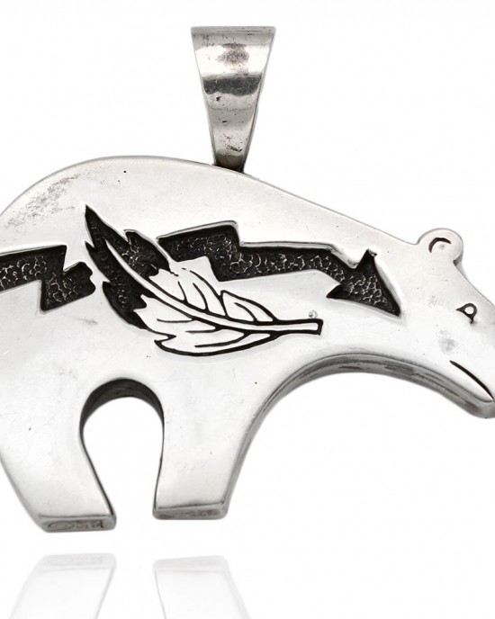 Large Navajo Handmade Sterling Silver Healing Bear Pendant